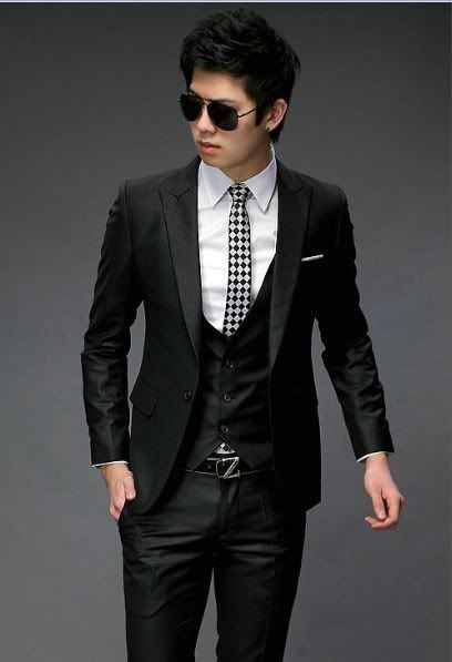 Mens Slim Fit one Button Suits Pants Vest Dress AX01  